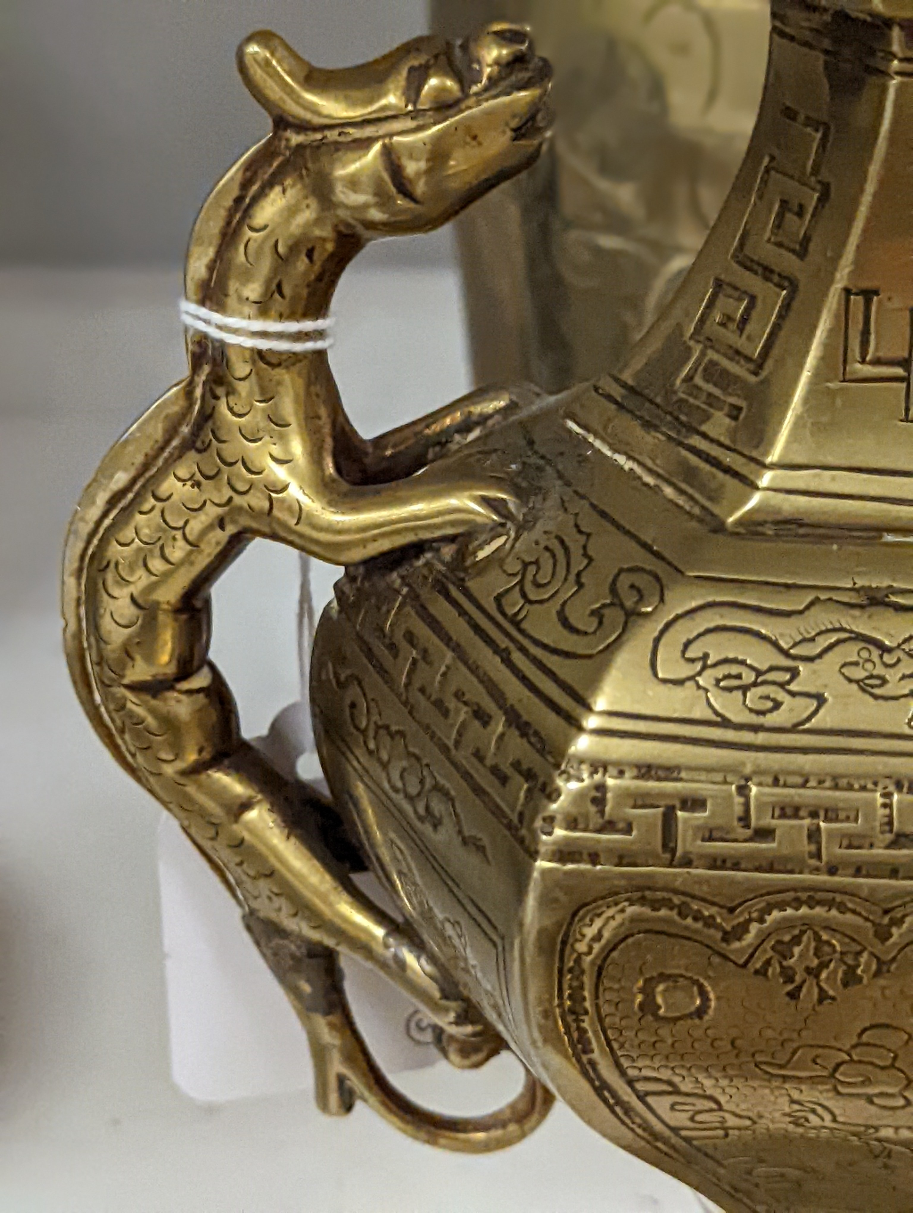 Two early 20th century Chinese bronze vases and tray, 35cm diam.